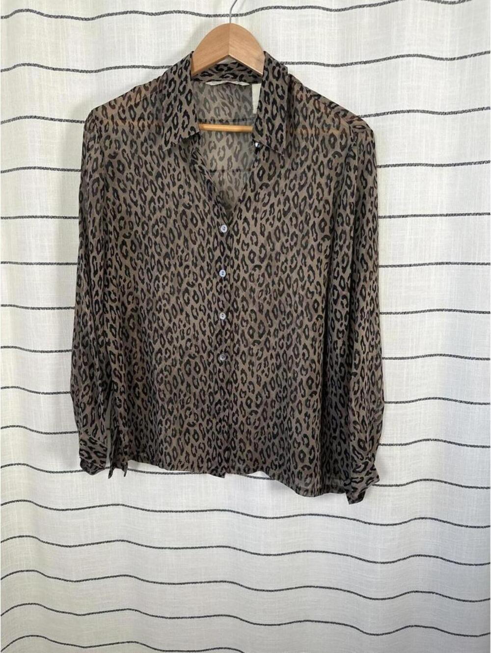 French Laundry Petite Silk Leopard Print Blouse Size PL